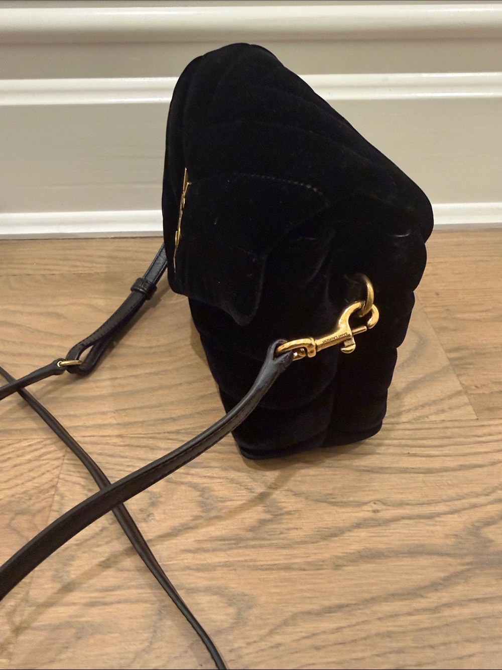 Saint Laurent Black Velvet Quilted Crossbody with Gold YSL Hardware - Picture 5 of 5